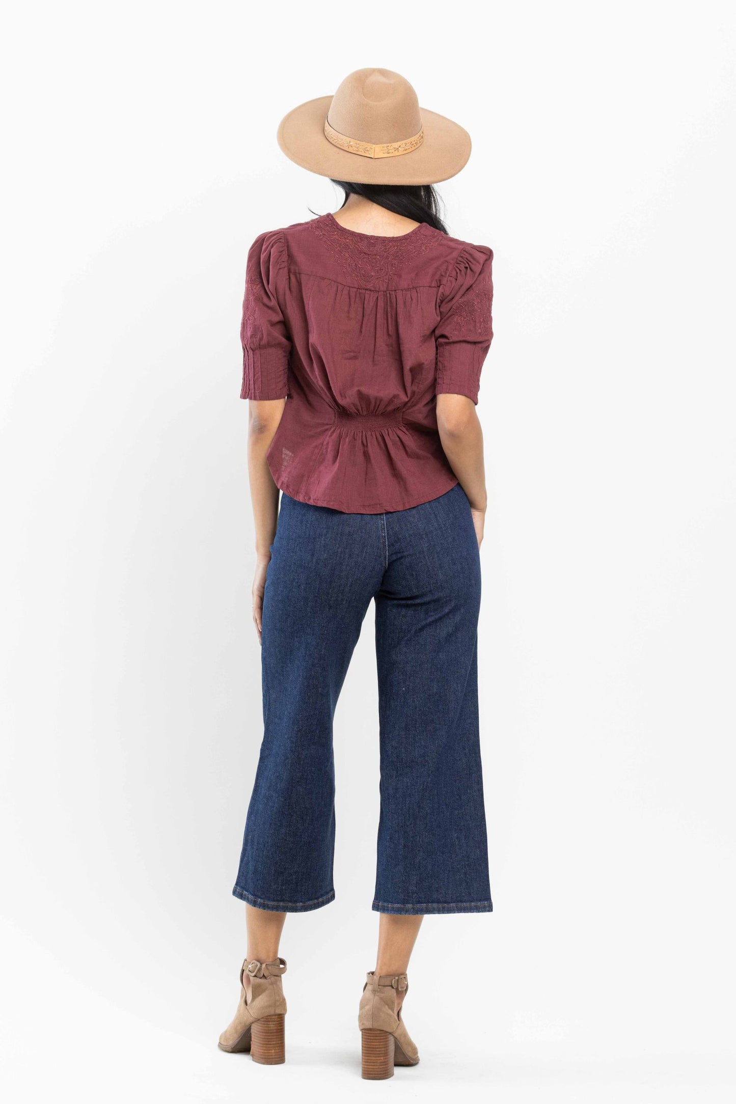 JUDY BLUE HIGH WAIST TUMMY CONTROL TAILORED CROP WIDE LEG JEANS - DARK STONE