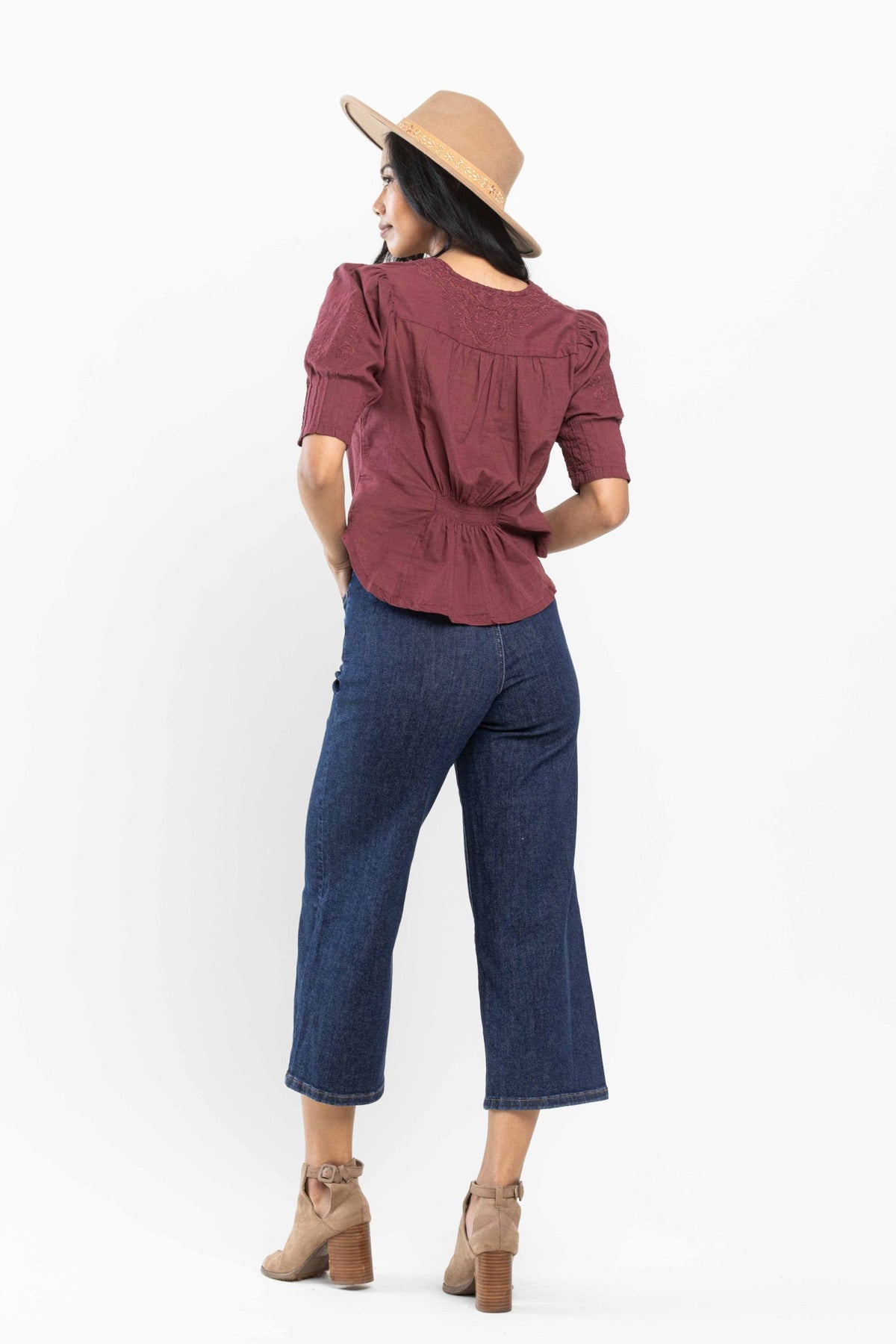 JUDY BLUE HIGH WAIST TUMMY CONTROL TAILORED CROP WIDE LEG JEANS - DARK STONE
