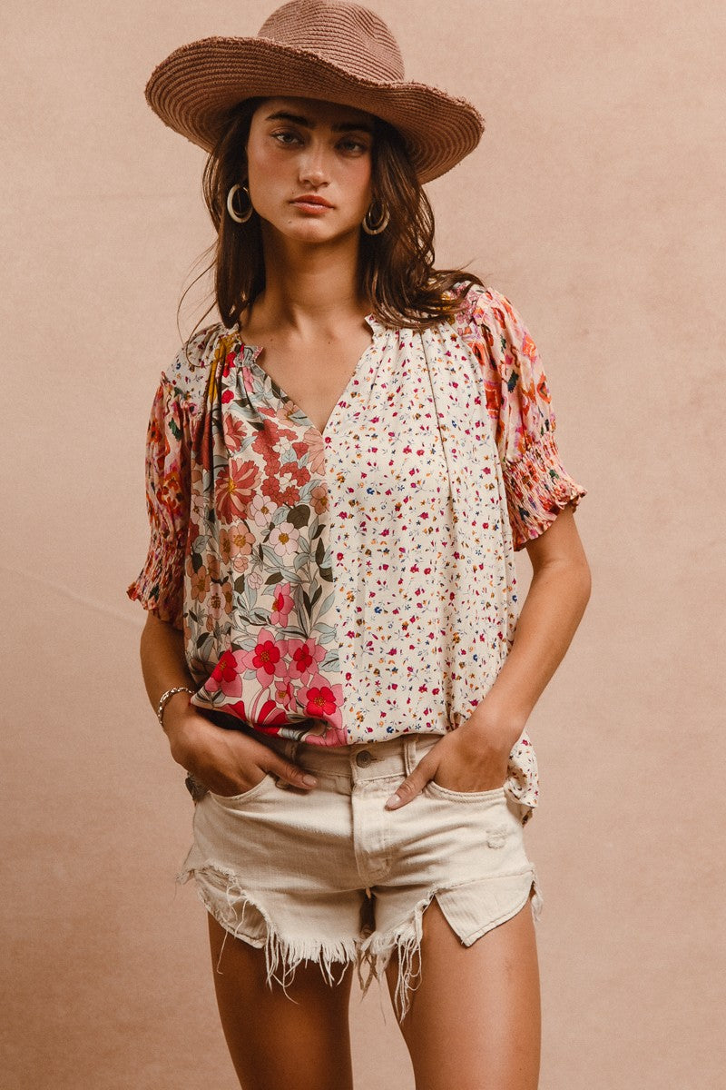 WOVEN PRINT MIX AND MATCH TOP - ROSE MIX