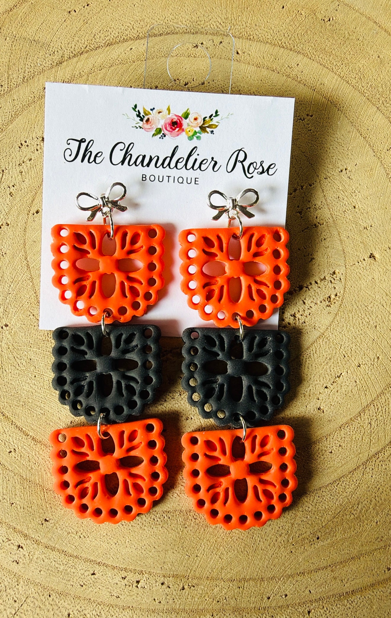 Orange and Black Papel Picado Earrings