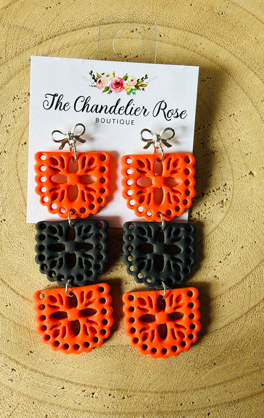 Orange and Black Papel Picado Earrings