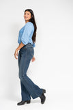 JUDY BLUE HIGH WAIST TUMMY CONTROL SHIELD BACK POCKETS FLARE JEAN - DARK STONE