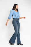 JUDY BLUE HIGH WAIST TUMMY CONTROL SHIELD BACK POCKETS FLARE JEAN - DARK STONE