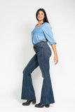 JUDY BLUE HIGH WAIST TUMMY CONTROL SHIELD BACK POCKETS FLARE JEAN - DARK STONE