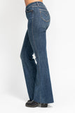 JUDY BLUE HIGH WAIST TUMMY CONTROL SHIELD BACK POCKETS FLARE JEAN - DARK STONE