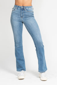 JUDY BLUE HIGH WAIST CLASSIC CONTRAST WASH BOOTCUT JEAN - MEDIUM STONE