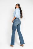 JUDY BLUE MID RISE TUMMY CONTROL VINTAGE WASH CUT HEM FLARE JEANS - MEDIUM STONE