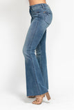 JUDY BLUE MID RISE TUMMY CONTROL VINTAGE WASH CUT HEM FLARE JEANS - MEDIUM STONE