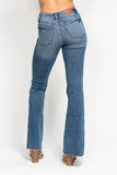 JUDY BLUE MID RISE TUMMY CONTROL VINTAGE WASH CUT HEM FLARE JEANS - MEDIUM STONE