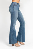 JUDY BLUE MID RISE TUMMY CONTROL VINTAGE WASH CUT HEM FLARE JEANS - MEDIUM STONE