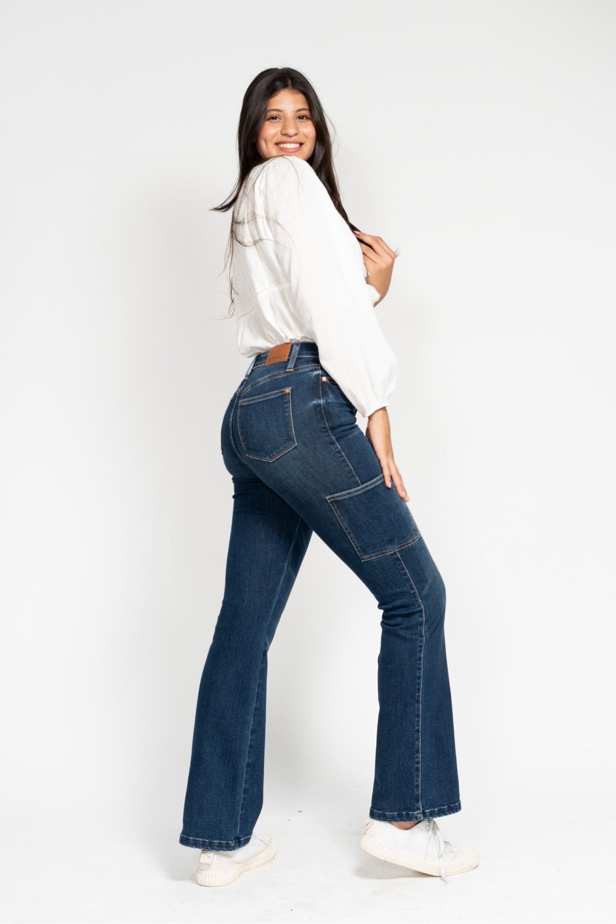 JUDY BLUE HIGH WAIST CARGO BOOT CUT JEAN - DARK STONE