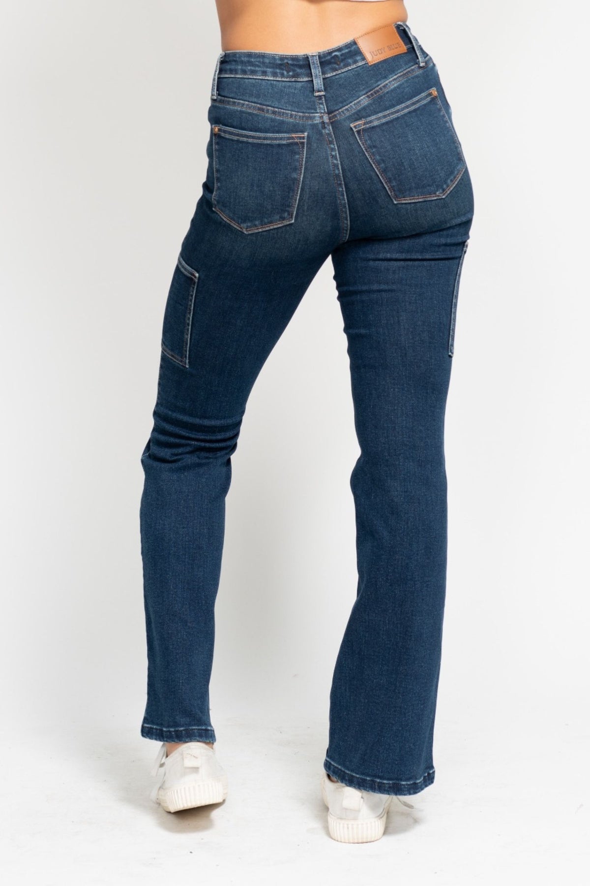 JUDY BLUE HIGH WAIST CARGO BOOT CUT JEAN - DARK STONE