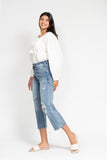 JUDY BLUE HIGH WAIST DESTROY CROP WIDE LEG JEAN - LIGHT STONE