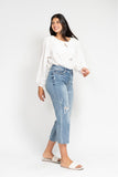 JUDY BLUE HIGH WAIST DESTROY CROP WIDE LEG JEAN - LIGHT STONE