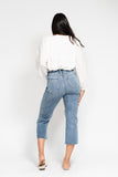 JUDY BLUE HIGH WAIST DESTROY CROP WIDE LEG JEAN - LIGHT STONE