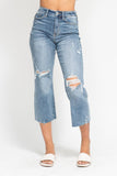 JUDY BLUE HIGH WAIST DESTROY CROP WIDE LEG JEAN - LIGHT STONE