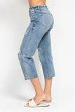 JUDY BLUE HIGH WAIST DESTROY CROP WIDE LEG JEAN - LIGHT STONE