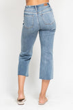 JUDY BLUE HIGH WAIST DESTROY CROP WIDE LEG JEAN - LIGHT STONE