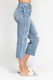 JUDY BLUE HIGH WAIST DESTROY CROP WIDE LEG JEAN - LIGHT STONE