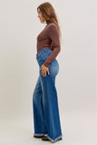 JUDY BLUE HIGH WAIST COLUMN STRAIGHT BUTTON FLY & BACK WELT POCKETS - DARK STONE