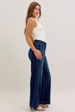 JUDY BLUE SHORT HIGH WAIST TROUSER WIDE LEG JEAN - DARK STONE