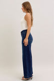 JUDY BLUE SHORT HIGH WAIST TROUSER WIDE LEG JEAN - DARK STONE