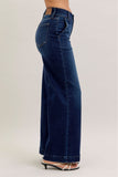 JUDY BLUE SHORT HIGH WAIST TROUSER WIDE LEG JEAN - DARK STONE