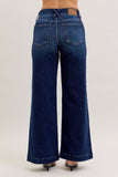 JUDY BLUE SHORT HIGH WAIST TROUSER WIDE LEG JEAN - DARK STONE