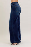 JUDY BLUE SHORT HIGH WAIST TROUSER WIDE LEG JEAN - DARK STONE