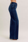 JUDY BLUE REGULAR HIGH WAIST TROUSER WIDE LEG JEAN - DARK STONE