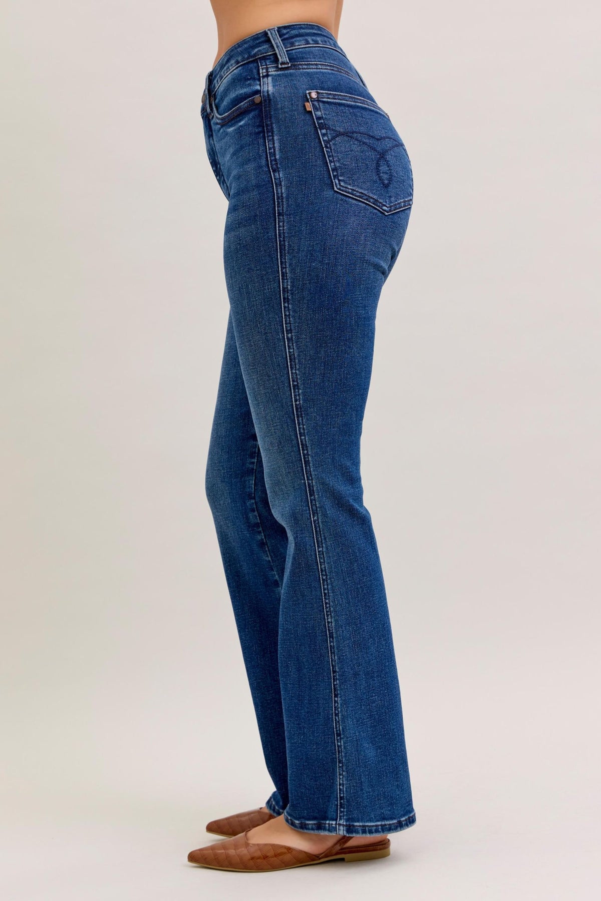 JUDY BLUE HIGH WAIST TUMMY CONTROL SHORT BOOTCUT - DARK STONE