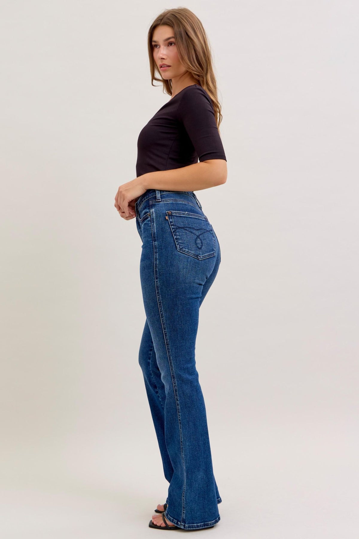 JUDY BLUE HIGH WAIST TUMMY CONTROL LONG BOOTCUT - DARK STONE