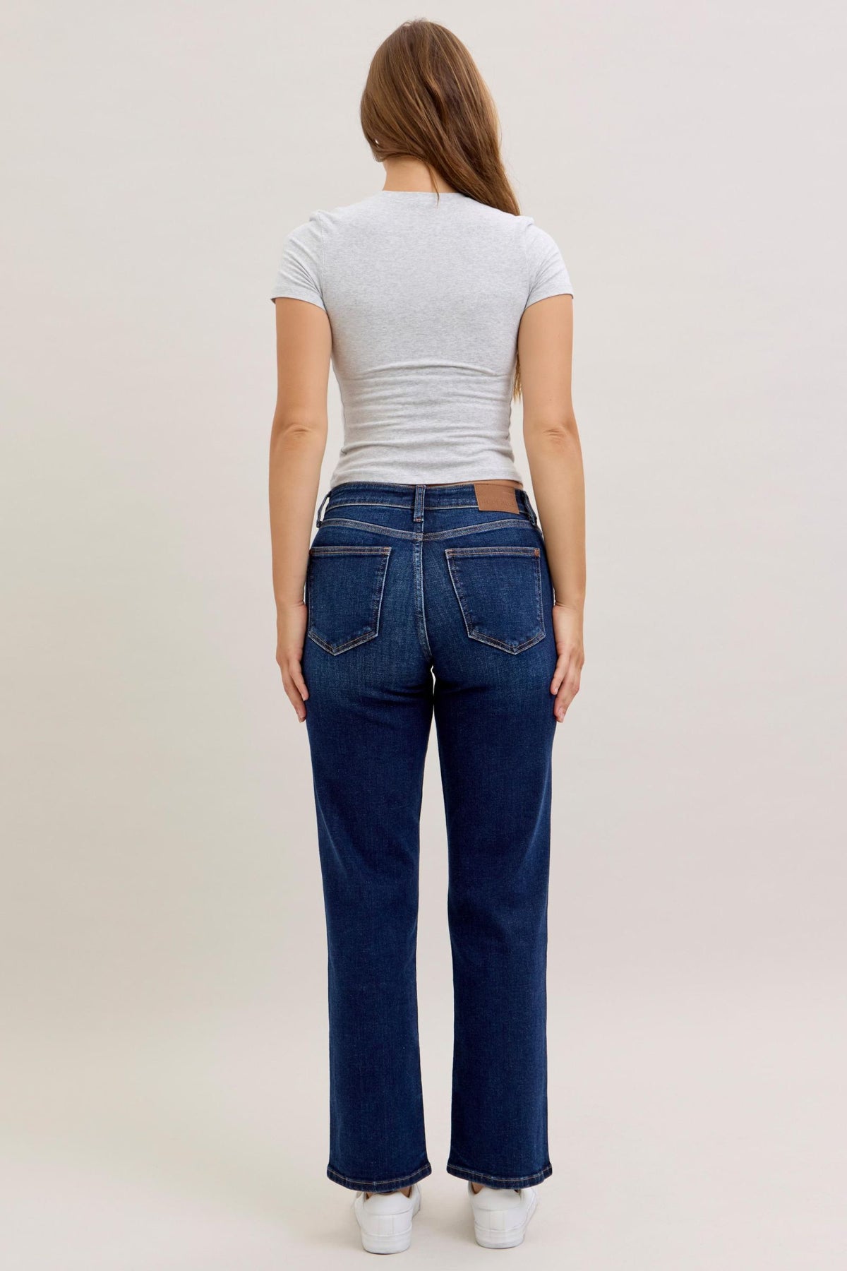 JUDY BLUE SHORT MID RISE STRAIGHT JEAN - DARK STONE