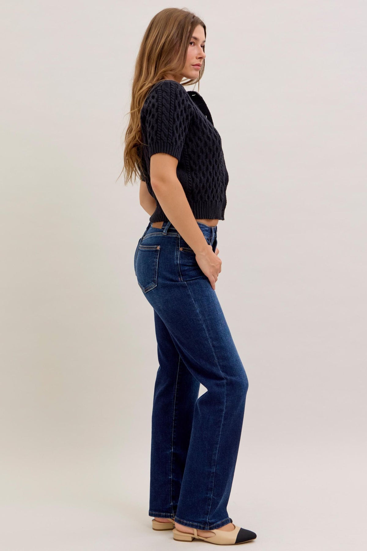 JUDY BLUE REGULAR MID RISE STRAIGHT JEAN - DARK STONE