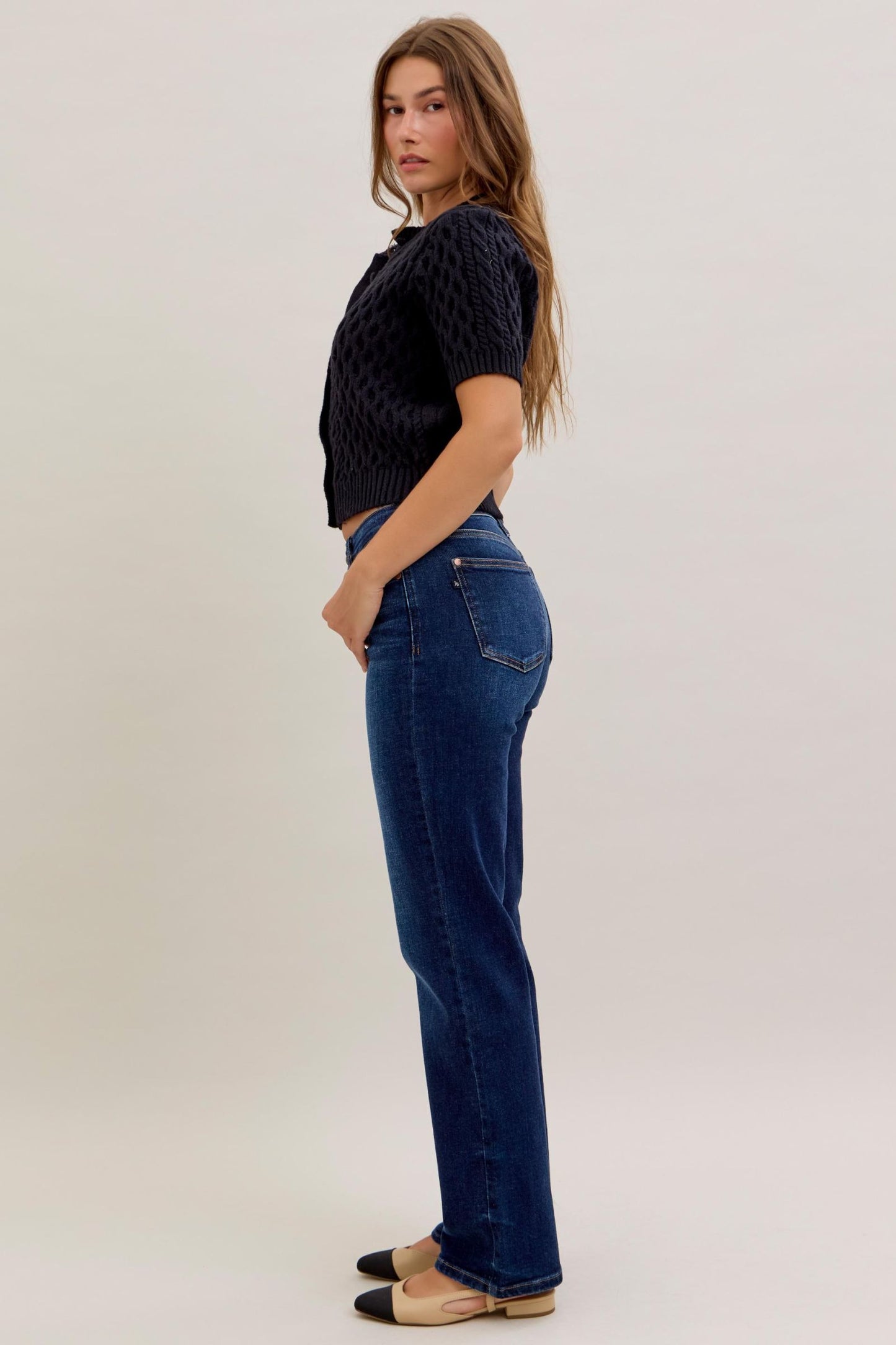JUDY BLUE REGULAR MID RISE STRAIGHT JEAN - DARK STONE