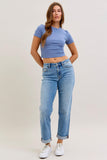 JUDY BLUE MID RISE BOYFRIEND JEANS - MEDIUM STONE