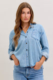 JUDY BLUE DENIM LONG SLEEVE BUTTON UP TOP