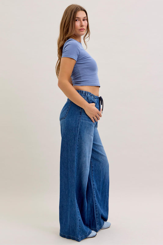 JUDY BLUE HIGH WAIST FEATHERWEIGHT PALAZZO FIT - DARK STONE