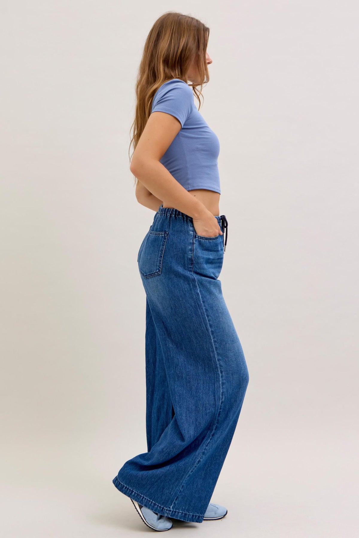 JUDY BLUE HIGH WAIST FEATHERWEIGHT PALAZZO FIT - DARK STONE