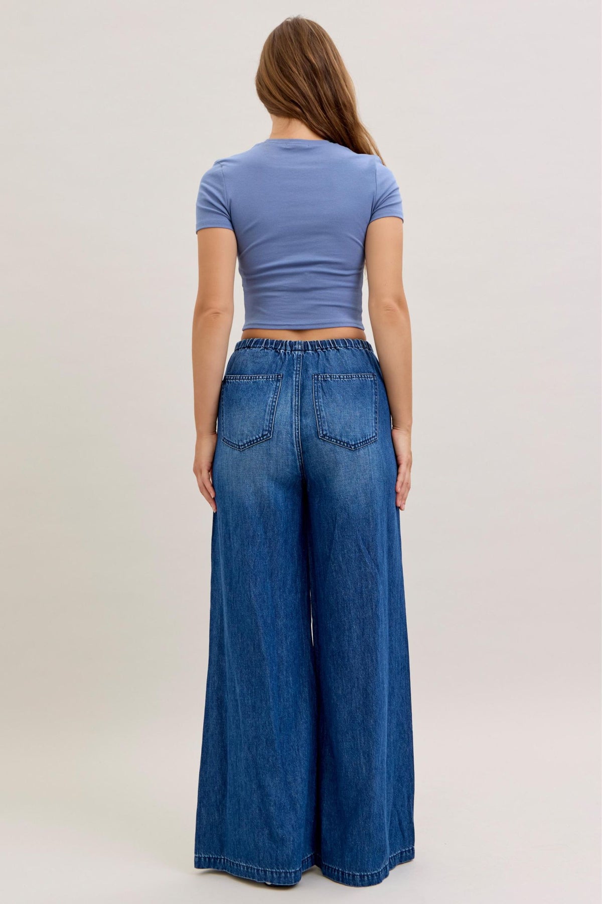 JUDY BLUE HIGH WAIST FEATHERWEIGHT PALAZZO FIT - DARK STONE