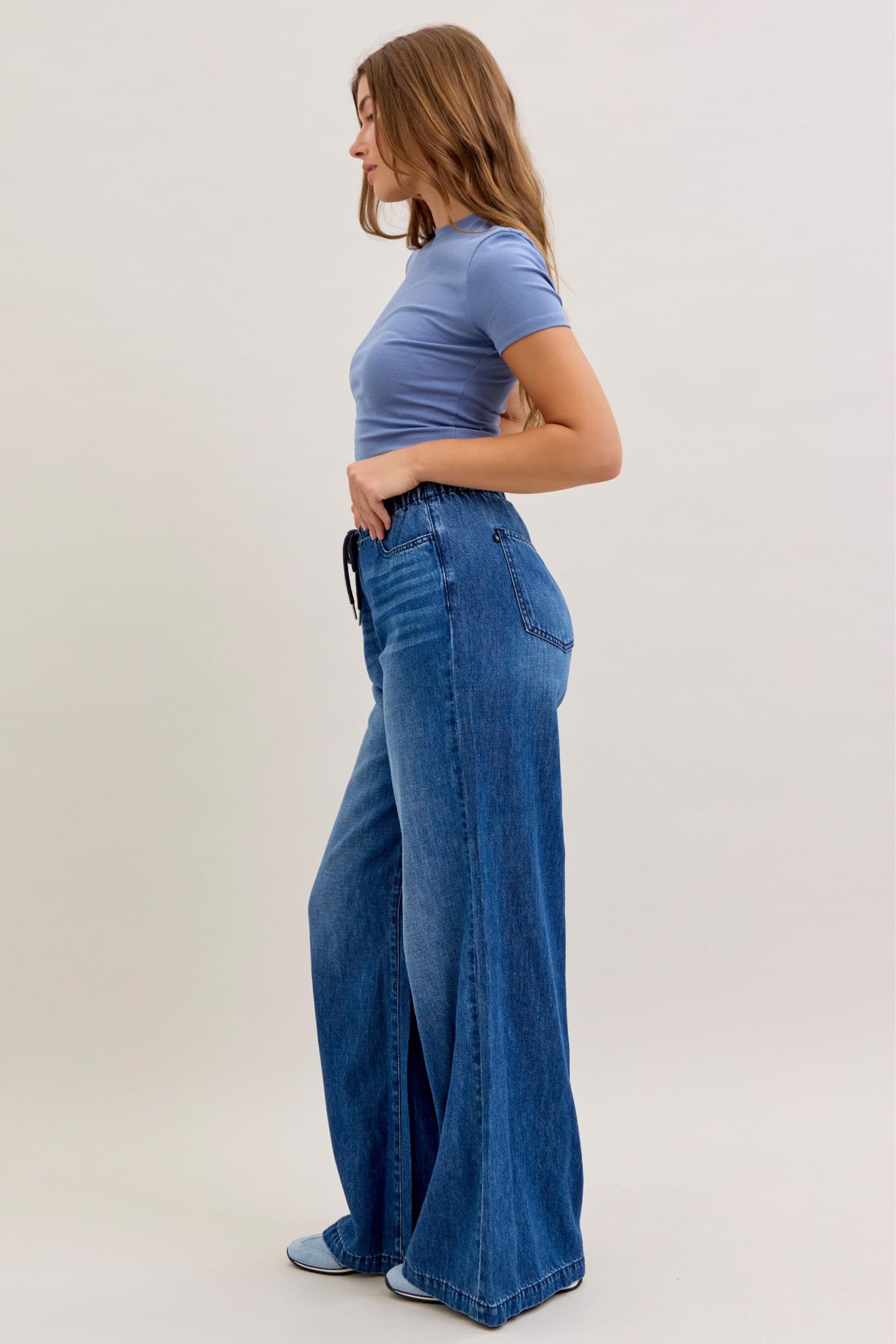 JUDY BLUE HIGH WAIST FEATHERWEIGHT PALAZZO FIT - DARK STONE