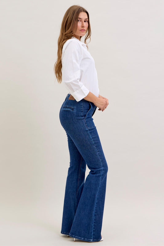 JUDY BLUE HIGH WAIST FLARE WITH PATCH POCKETS - DARK STONE