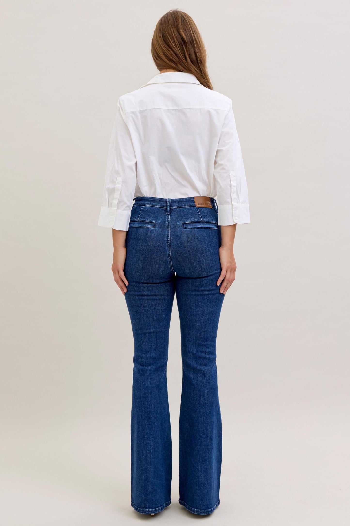 JUDY BLUE HIGH WAIST FLARE WITH PATCH POCKETS - DARK STONE