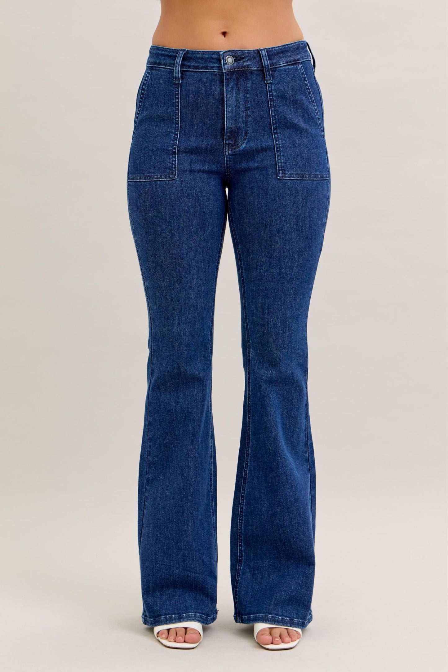 JUDY BLUE HIGH WAIST FLARE WITH PATCH POCKETS - DARK STONE