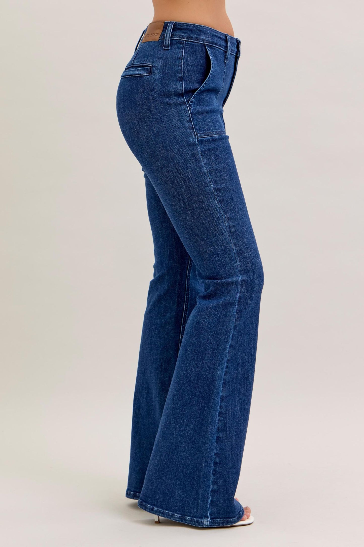 JUDY BLUE HIGH WAIST FLARE WITH PATCH POCKETS - DARK STONE