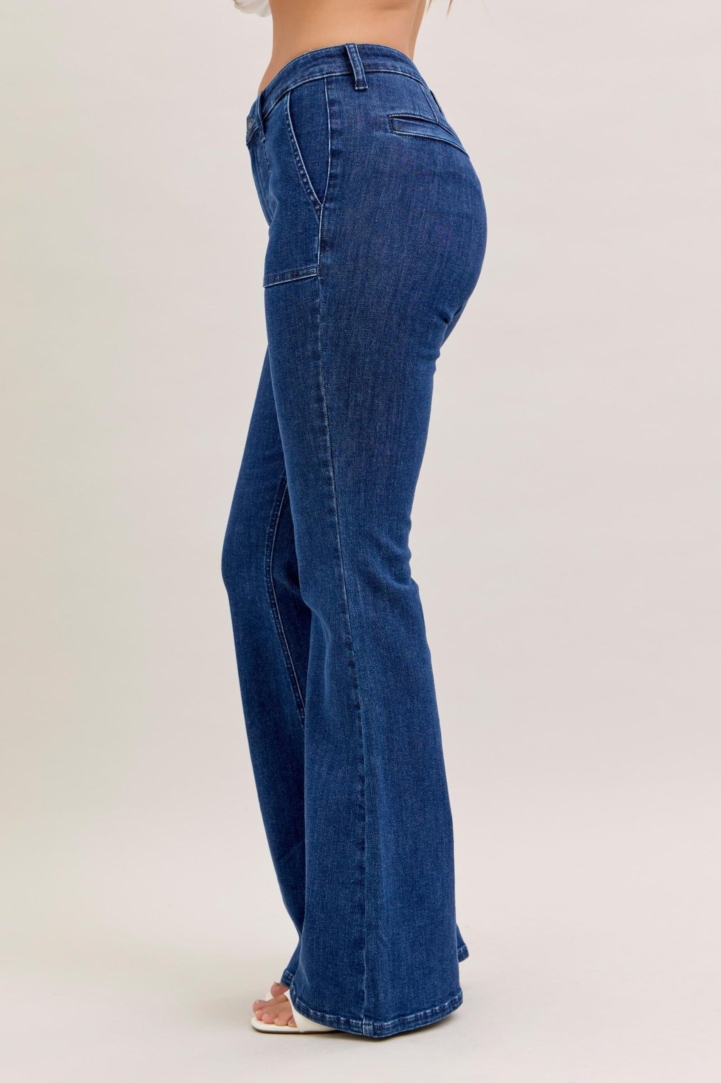 JUDY BLUE HIGH WAIST FLARE WITH PATCH POCKETS - DARK STONE