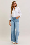 JUDY BLUE HIGH WAIST RETRO WIDE JEANS - MEDIUM STONE