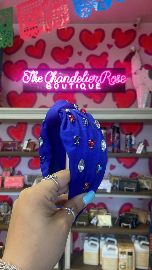 JEWEL TOP KNOT HEADBAND - BLUE