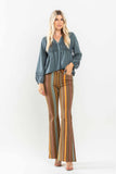 JUDY BLUE MID RISE STRETCH STRIPED FLARE JEANS - MULTI PRINT