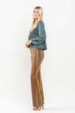 JUDY BLUE MID RISE STRETCH STRIPED FLARE JEANS - MULTI PRINT